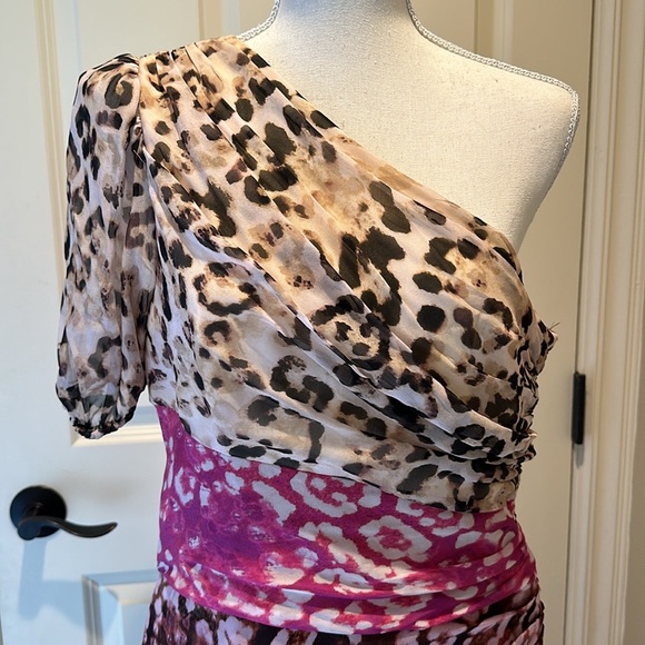 AMUR Jaylah Leopard Print One Shoulder Midi Dress in Neutral Pink Rust - Picture 7 of 8
